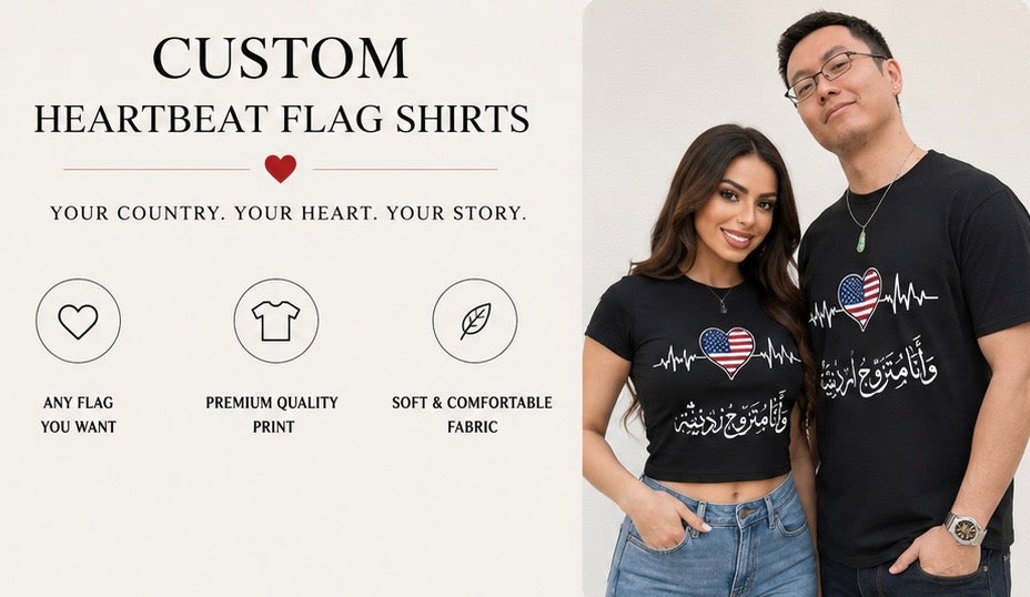 Custom Heartbeat Flag Couple Shirts – Personalized Country Flag Design