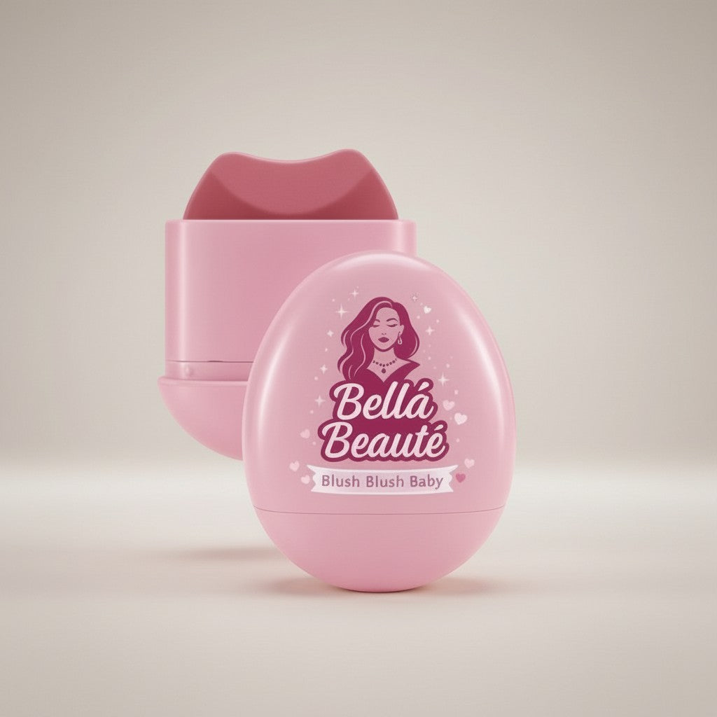 Bella Beauté Creamy Blush in Pink shade, a mini blush compact with a smooth, buttery formula for cheeks and lips.