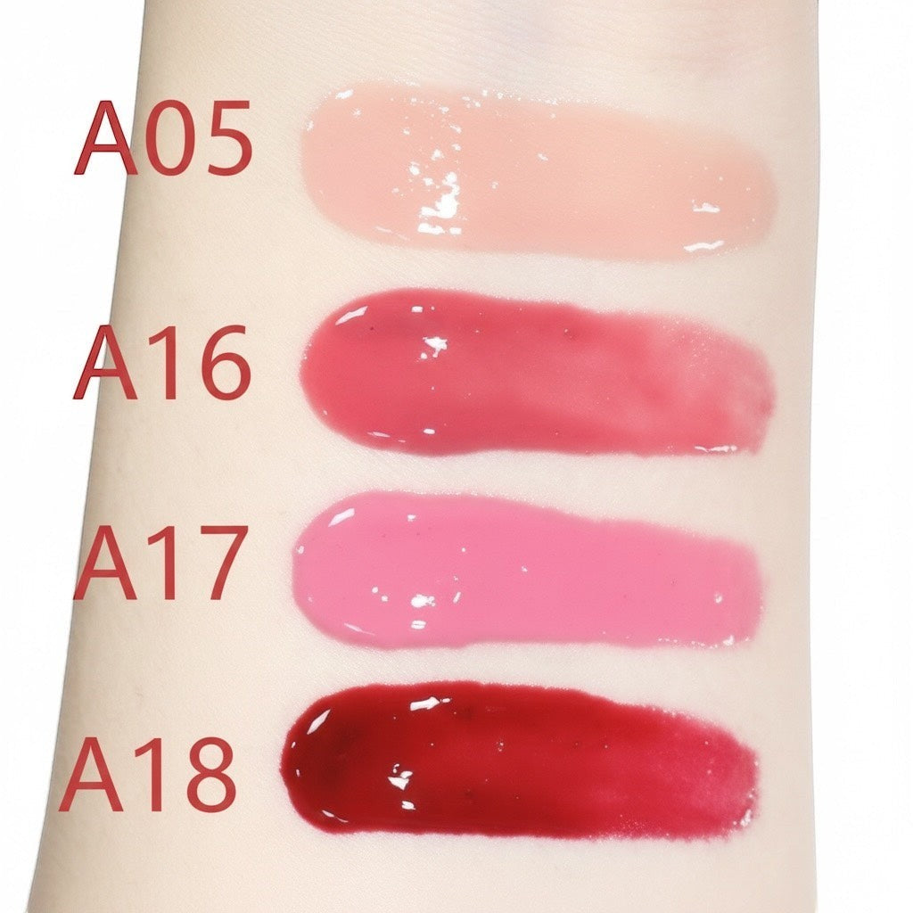 Bella Beauté 2-in-1 Lip Liner & Gloss swatches: pale pink, rose, bright pink, and deep red.