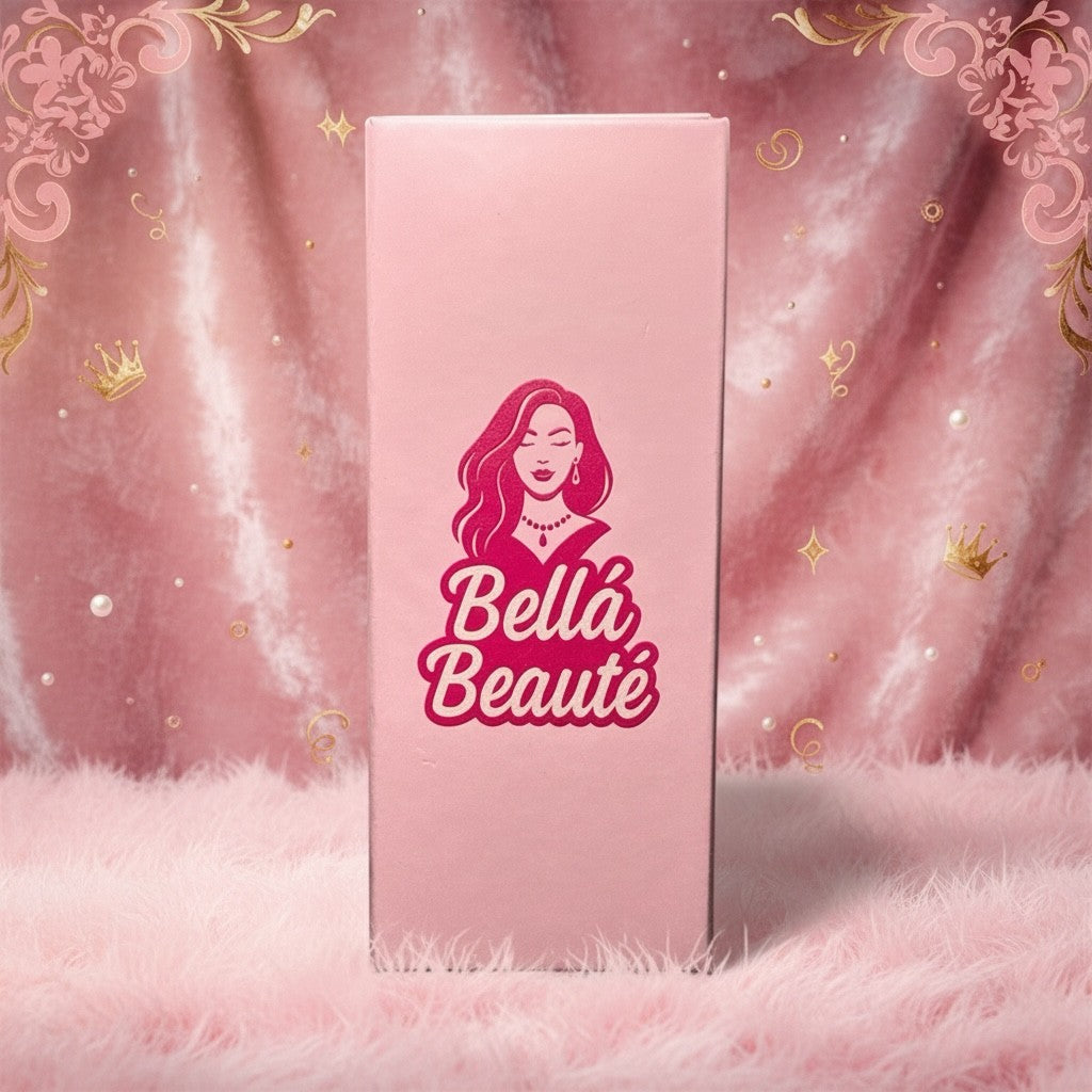 Bella Beauté 2-in-1 Lip Liner & Gloss packaging in pink with brand logo and decorative elements.
