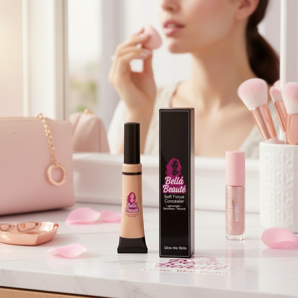 Bella Beauté Bright & Blur Concealer in a light beige shade, with a creamy, lightweight formula for a smooth, natural finish.