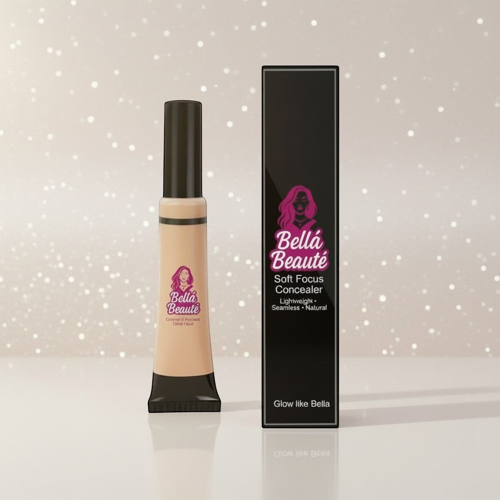 Bella Beauté Bright & Blur Concealer in a light beige shade, with a creamy, lightweight formula for a seamless, natural finish.