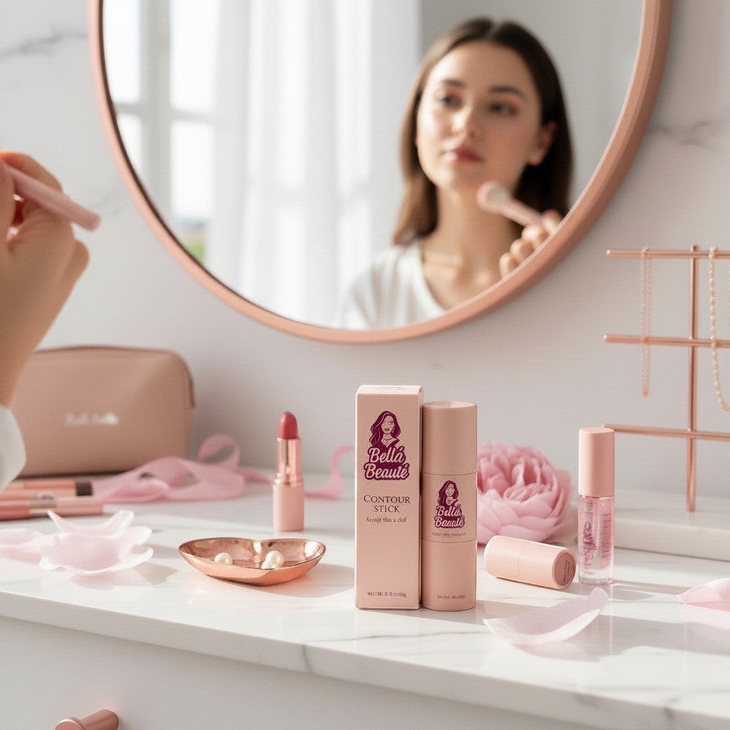 Bella Beauté MeltBlend Contour Stick in Soft Bronze, a creamy, blendable formula with a built-in brush for effortless sculpting.