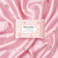 Bella Beauté strawberry fruit wet wipes, travel size pack with 10 wipes, infused with Vitamin C essence for refreshing skin.